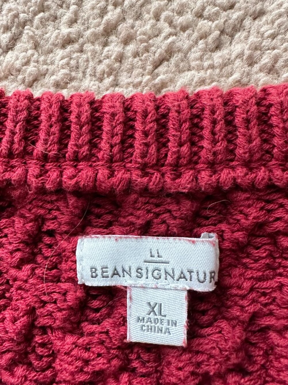 LL Bean Sweater Womens XL Signature Crewneck Chunky Cableknit Long Sleeve Red - Picture 3 of 12